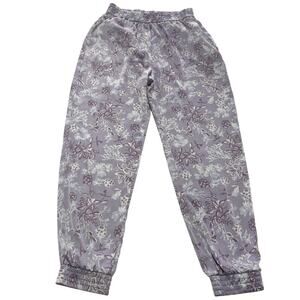 Zara Pants Womens Small Purple White Floral Print Elastic Waist Jogger Lounge‎